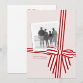 Carte de vœux plate avec ruban rayé (Devant / Derrière)