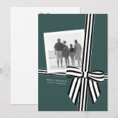 Carte de vœux plate avec ruban rayé verte pour les (Devant / Derrière)