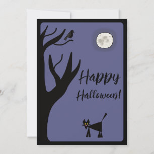 Carte de vœux plate de chat de Halloween joyeux à