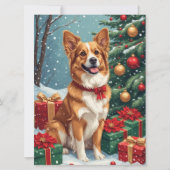 Carte de vœux plate de chien de Noël marron et bla (Devant)