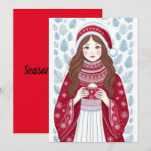 Carte de vœux plate de fille de Noël (Devant / Derrière)