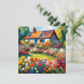 Carte de vœux plate de fleurs de jardin de maison  (Debout devant)