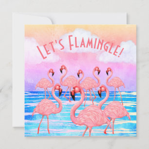 Carte de vœux plate Flamants en défilé