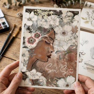 Carte de vœux plate florale boho pour sœur de l'âm
