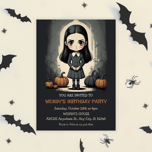 Carte de vœux plate Halloween pour fille d'anniver