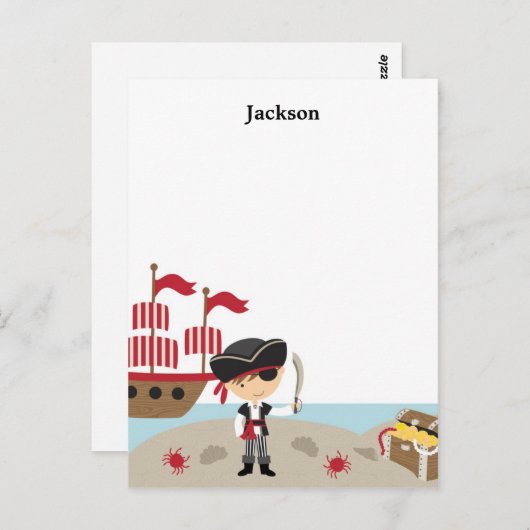 Carte de vœux plate Pirate Mignon (Devant / Derrière)