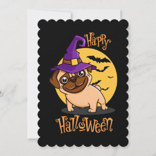 Carte de vœux plate Puggy Halloween