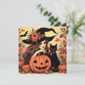 Carte de vœux plate rétro pour Halloween avec sorc (Debout devant)