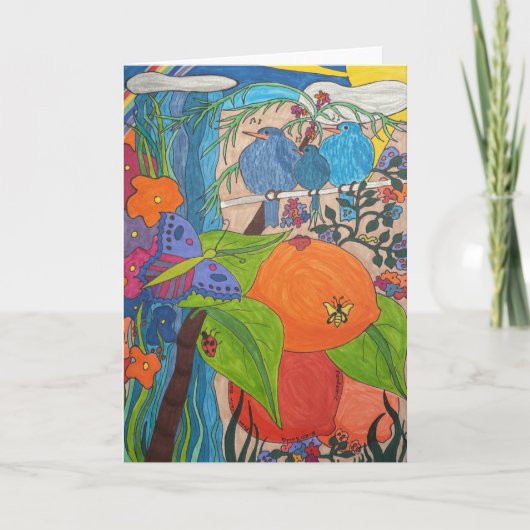 Carte de voeux pliée 5" x 7" "Bird Song" (Devant)