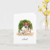 Carte de vœux pliée aquarelle Beagle mignon (Fleur jaune)