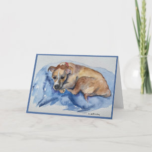 carte de vœux pliée aquarelle chiot de sauvetage m