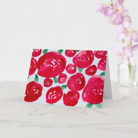 Carte de vœux pliée aquarelle Roses rouges (Orchidée)