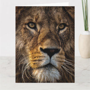 Carte de vœux pliée au grand visage de lion