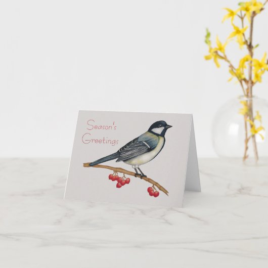 Carte de voeux pliée aux oiseaux et aux baies (Fleur jaune)