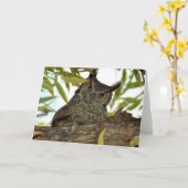 Carte de voeux pliée avec grand hibou à cornes (Fleur jaune)