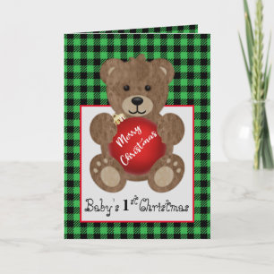 Carte de vœux pliée avec ours en peluche et orneme