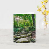 Carte de voeux pliée avec photo du chemin forestie (Fleur jaune)