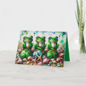 Carte de voeux pliée avec trois grenouilles (Devant)