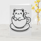 Carte de vœux pliée avec un chat mignon dans une t (Fleur jaune)
