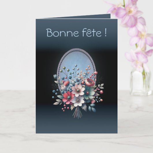 Carte de voeux pliée Azur fleuri (Orchidée)