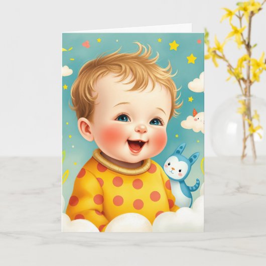 Carte de vœux pliée bébé (Fleur jaune)