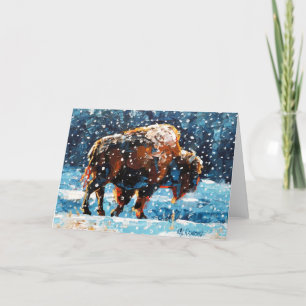 Carte de vœux pliée Bisons dans la neige Hiver Nei