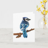 Carte de voeux pliée blanche pour oiseaux Blue Jay (Fleur jaune)