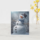 Carte de vœux pliée bonhomme de neige (Fleur jaune)