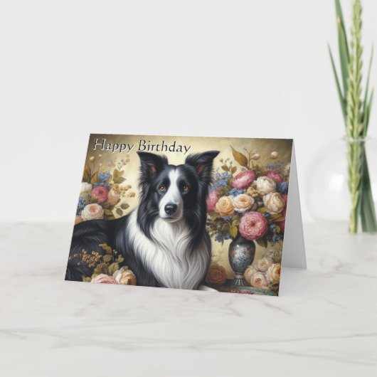Carte de vœux pliée Border Collie Joyeux Anniversa (Devant)