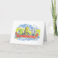 Carte de vœux pliée Canoë Amis à fourrure