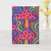 Carte de vœux pliée champignon psychédélique vierg (Fleur jaune)