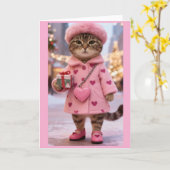Carte de vœux pliée Chat Tigre (Fleur jaune)