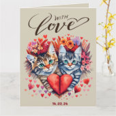 Carte de vœux pliée Chats avec amour (Fleur jaune)