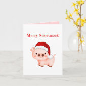 Carte de vœux pliée cochons Joyeux Grogn Noël (Fleur jaune)