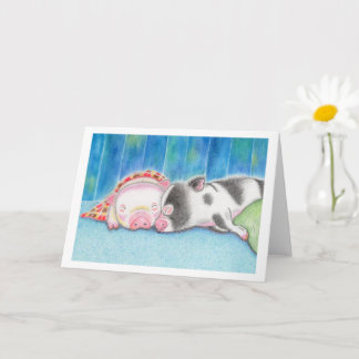 Carte de vœux pliée Cochons miniatures endormis
