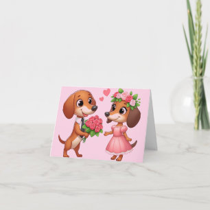 Carte de vœux pliée Dachshund rose