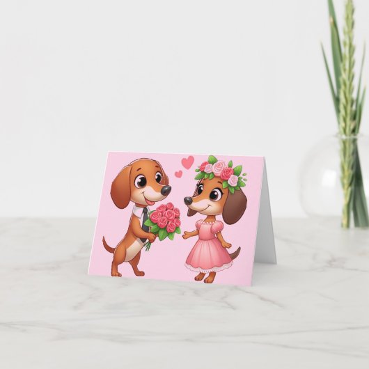 Carte de vœux pliée Dachshund rose (Devant)