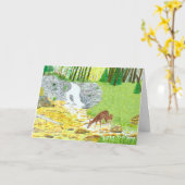 Carte de vœux pliée de biche et faon (Fleur jaune)