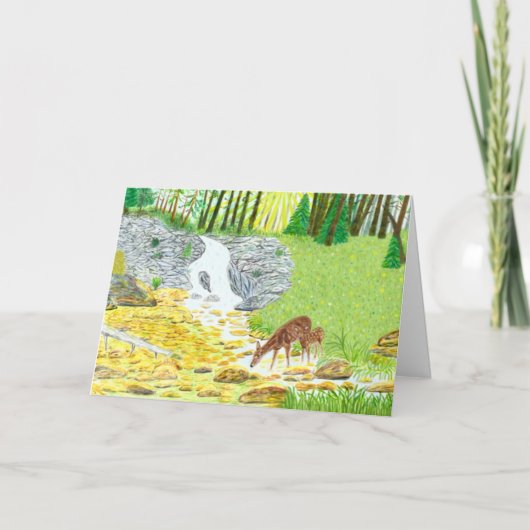 Carte de vœux pliée de biche et faon (Devant)
