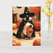 Carte de vœux pliée de chat (Fleur jaune)
