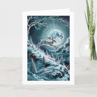 Carte de voeux pliée de la scène hivernale lièvre