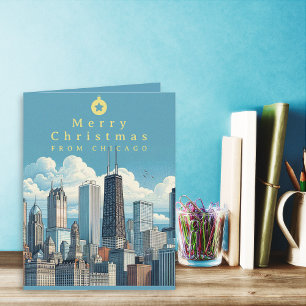 Carte de vœux pliée de Noël à Chicago avec photo