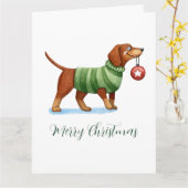 Carte de voeux pliée de Noël de chien mignon (Fleur jaune)
