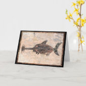 Carte de voeux pliée de poisson fossile de requin (Fleur jaune)