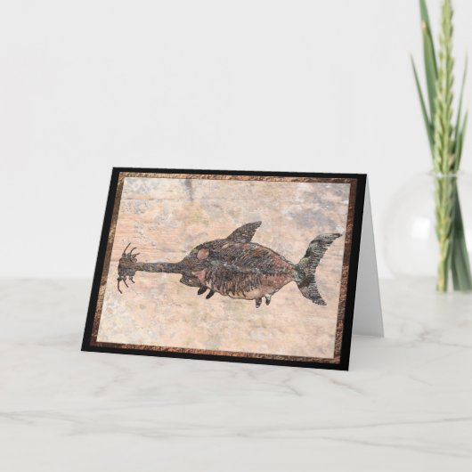 Carte de voeux pliée de poisson fossile de requin (Devant)