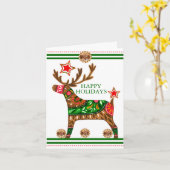 Carte de voeux pliée de rennes de Noël scandinave (Fleur jaune)