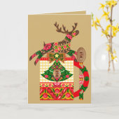 Carte de voeux pliée de rennes de Noël scandinave (Fleur jaune)