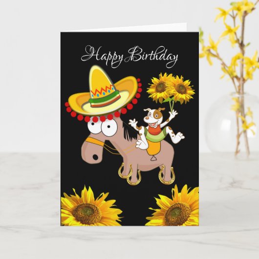Carte de voeux pliée de Sunflower Horse Floral (Fleur jaune)
