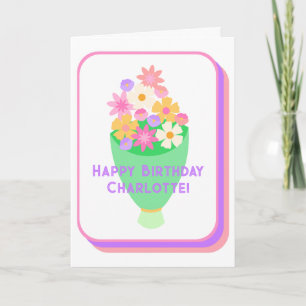 Carte de vœux pliée de tuile de bouquet de fleurs