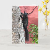 Carte de voeux pliée d'écureuil noir (Fleur jaune)